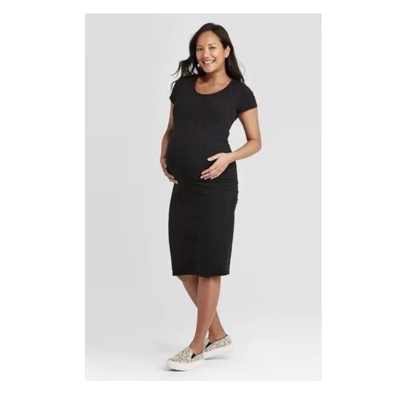 Isabel Maternity long black stretch dress XXL comfort sleek short sleeved - Picture 1 of 6